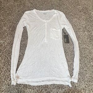 Rails Womens White Long Sleeve Henley Top Semi Sheer Pocket Size Medium NEW